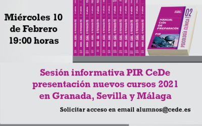 Presentación nuevos cursos PIR CeDe 2021 en las ciudades de GRANADA, SEVILLA Y MÁLAGA (10 Febrero 19:00 horas)